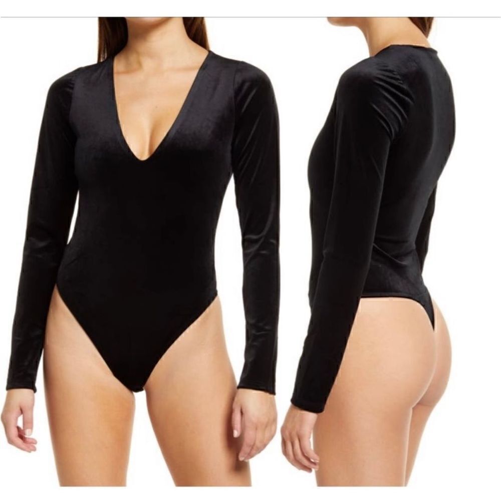 NWT Good American Velvet V-Neck Bodysuit